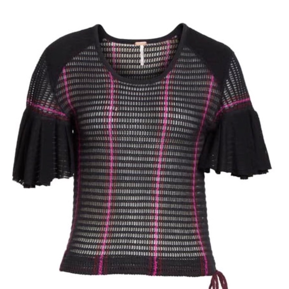 Free People Babes Only Full Crochet Sheer Top in Black Hot Pink Size XS
